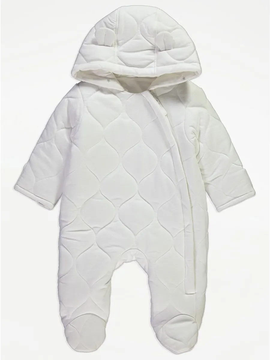 White Quilted Zip Fasten Pramsuit