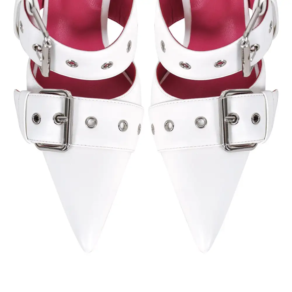Polished Pointed Toe Stiletto Buckle Strap Pumps