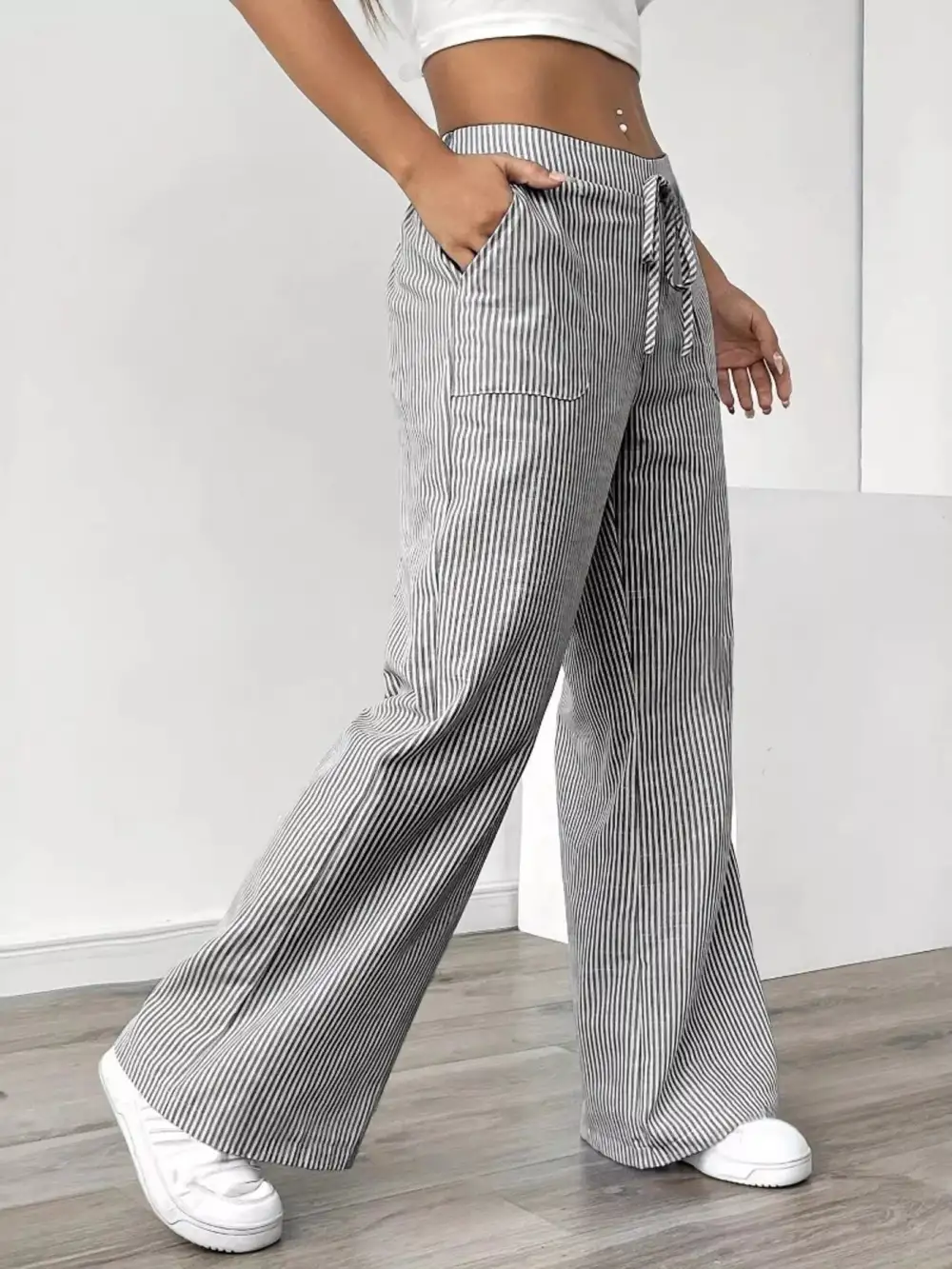 Wide Leg Striped Trousers