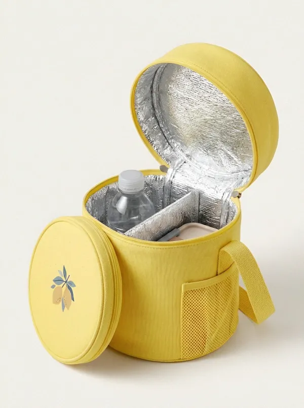 Picnic Lover Lemon Pattern Printed Insulated Lunch Bag