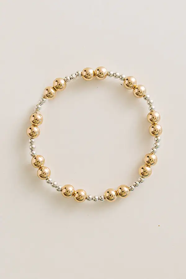 Beaded Mixed Metal Stretch Bracelet
