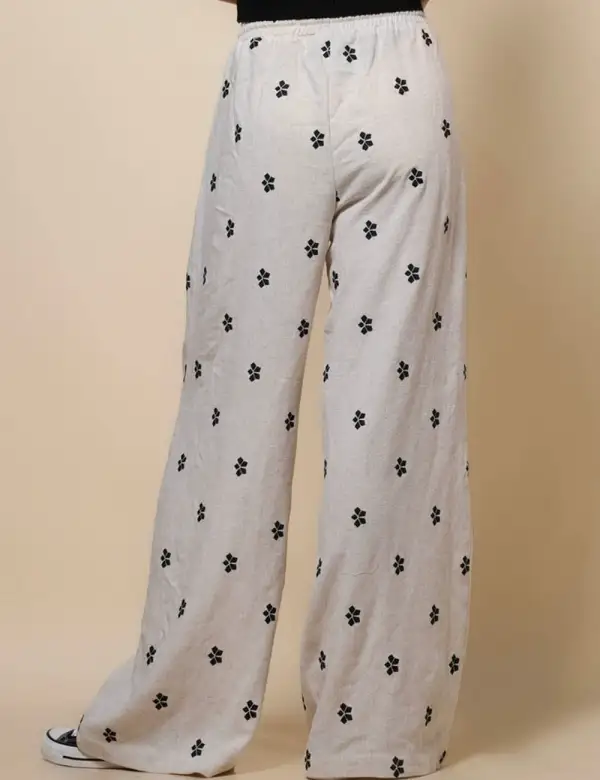Embroidery Linen Loungewear Pants