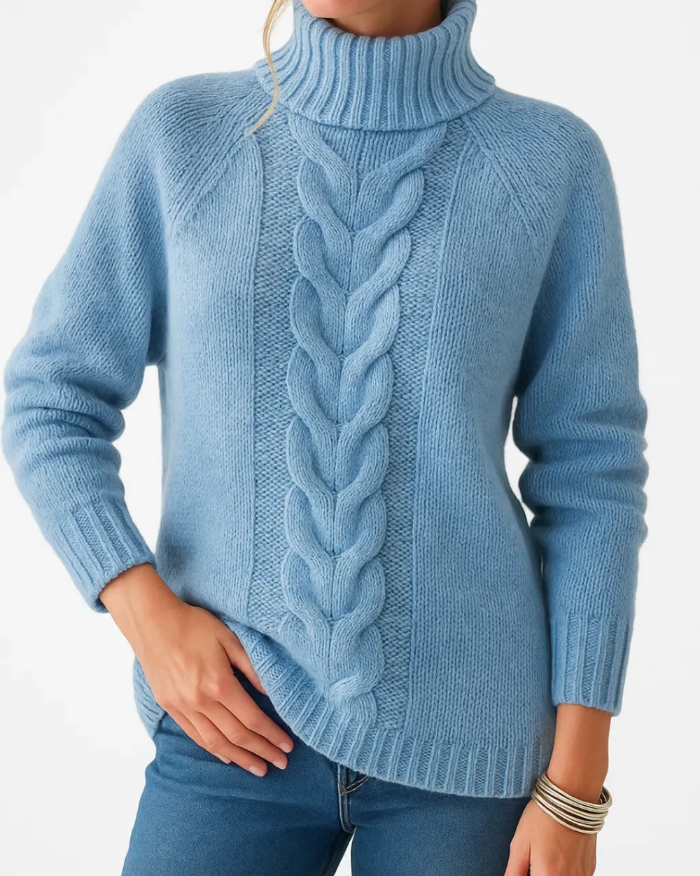 Cable Knit Roll Neck Jumper Knitwear Sweater
