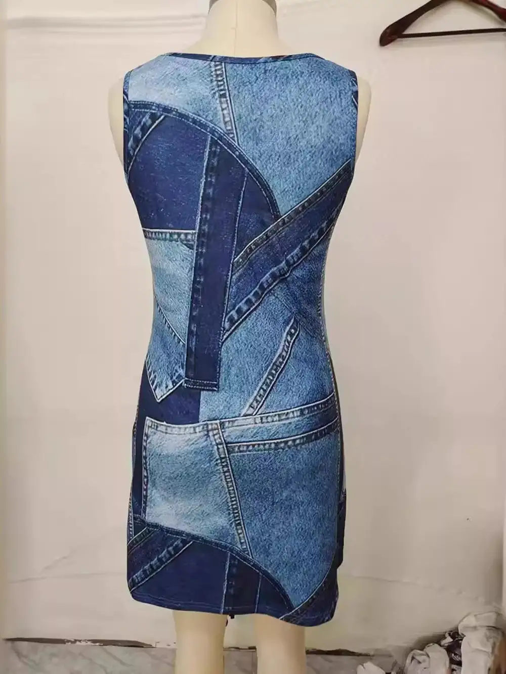 Patchwork Denim Sleeveless Dress