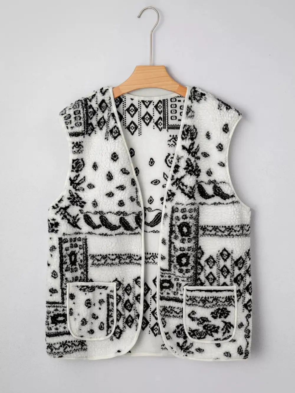 Sherpa Paisley Print Pocketed Western Fashion Vest Jacket