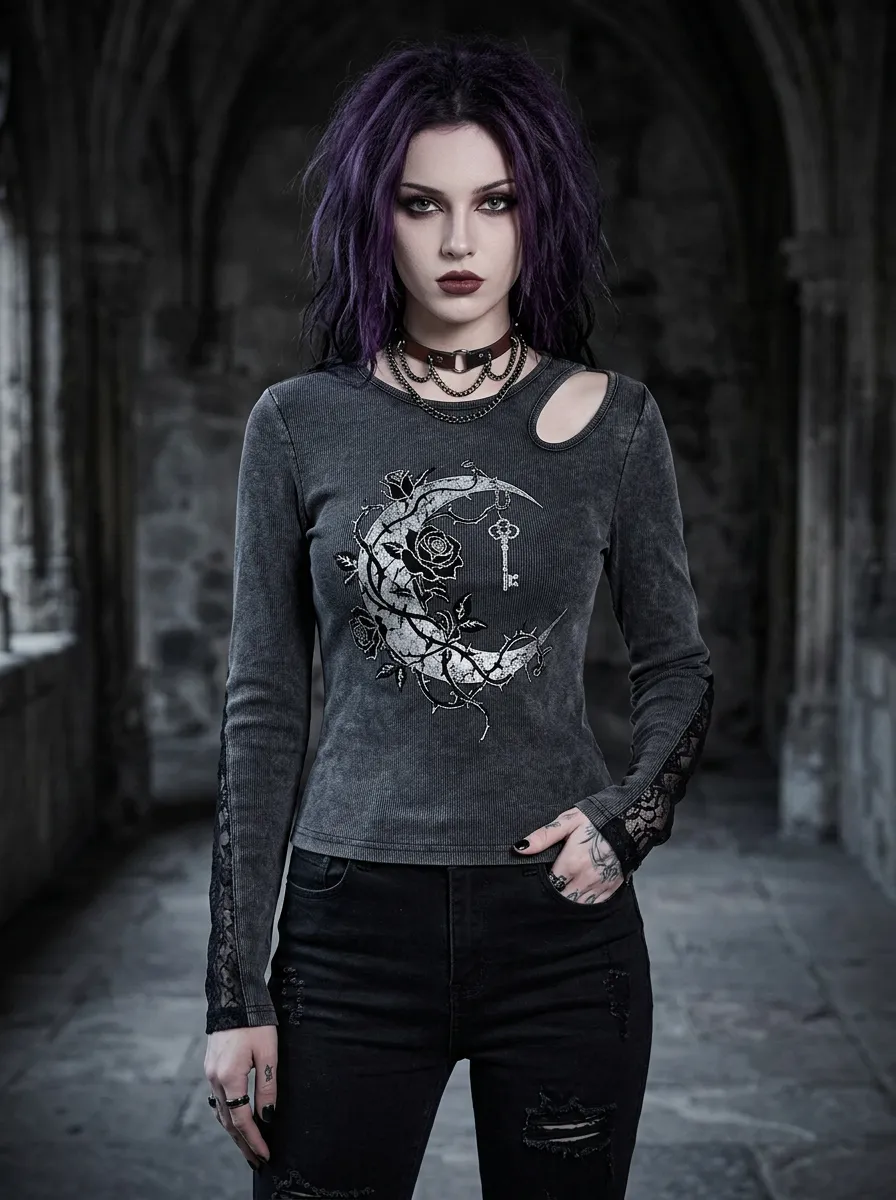 Statement Rose Moon Street Look Women's Gothic T-Shirt
