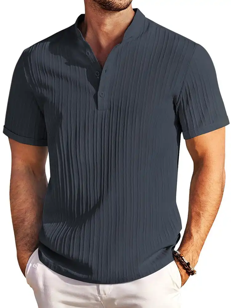 Casual Textured Henley T-Shirt