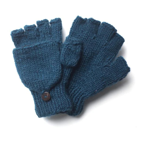Plain Wool Fingerless Gloves With Mitten Flap