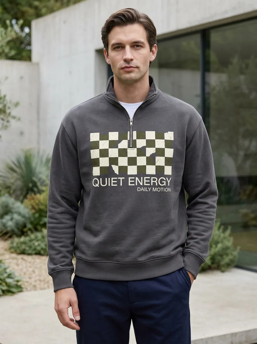 Half-Zip Checkered Men's Half-Zip Sweatshirt