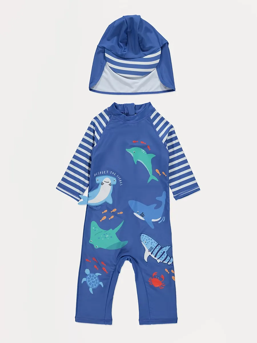 Blue Shark Sunsafe Swimsuit with Hat