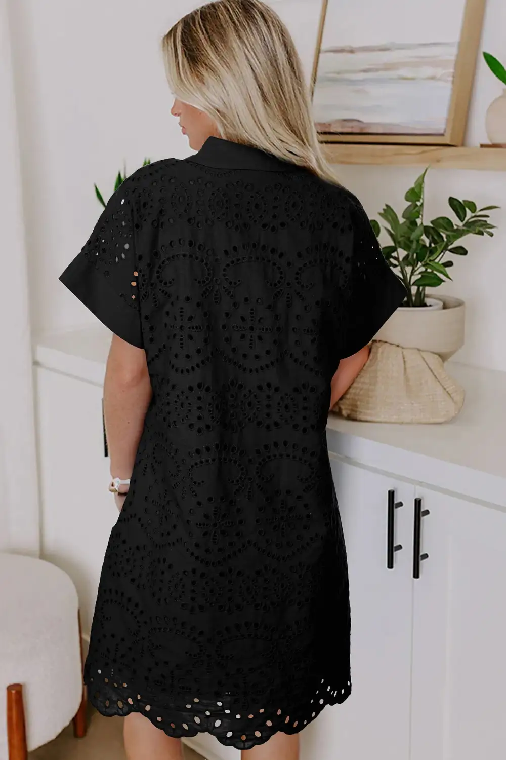 Playful Eyelet Detail Embroidered T-Shirt Mini Dress