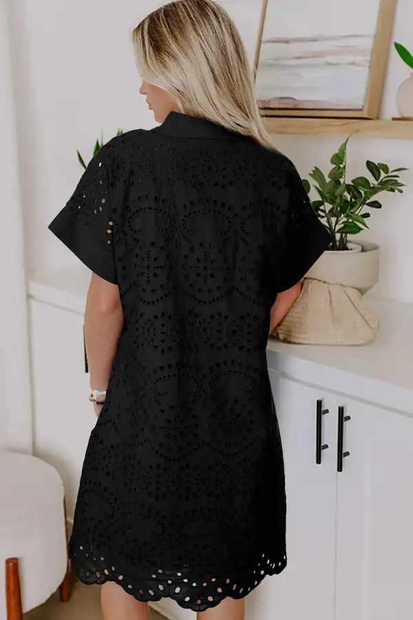 Playful Eyelet Detail Embroidered T-Shirt Mini Dress