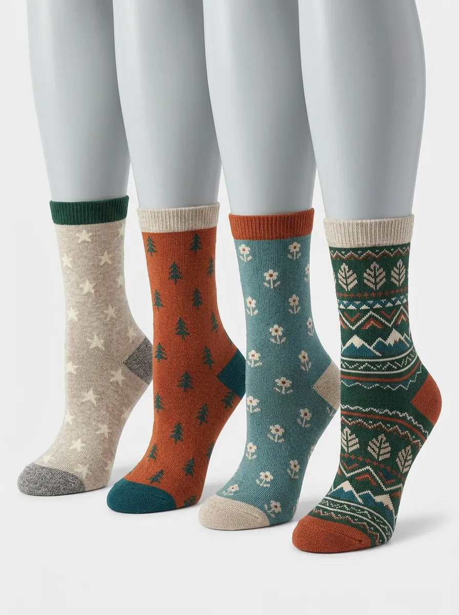 Women's Modern-Print Four Pair Socks