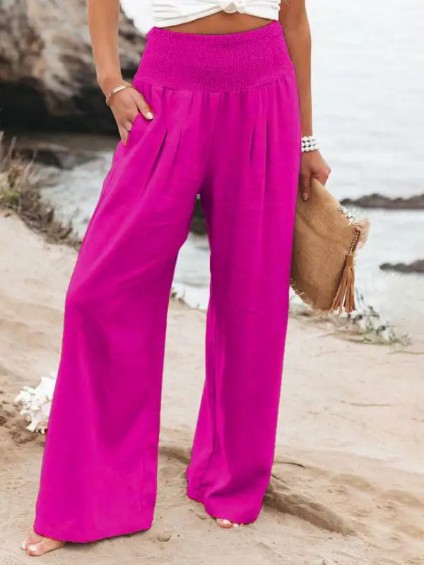 Wide Leg Slub Loose Trousers Pants