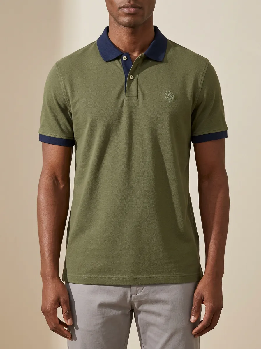 Refined Leaf-Pattern Embroidered Men's Polo Shirt