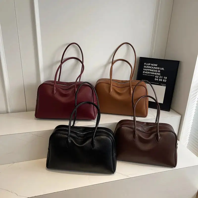 Bowling-Style PU Leather Shoulder Bag Versatile