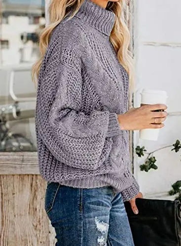 Womens Turtle Cowl Neck Solid Color Soft Comfy Cable Knit Pullover Sweaters S-2XL