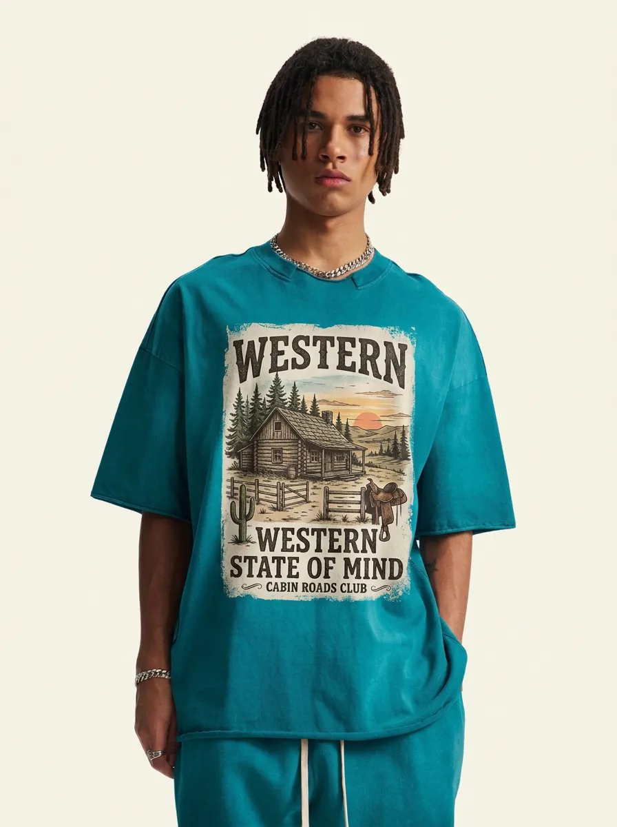 Men's Western State of Mind Cabin Landscape Printed T-shirt