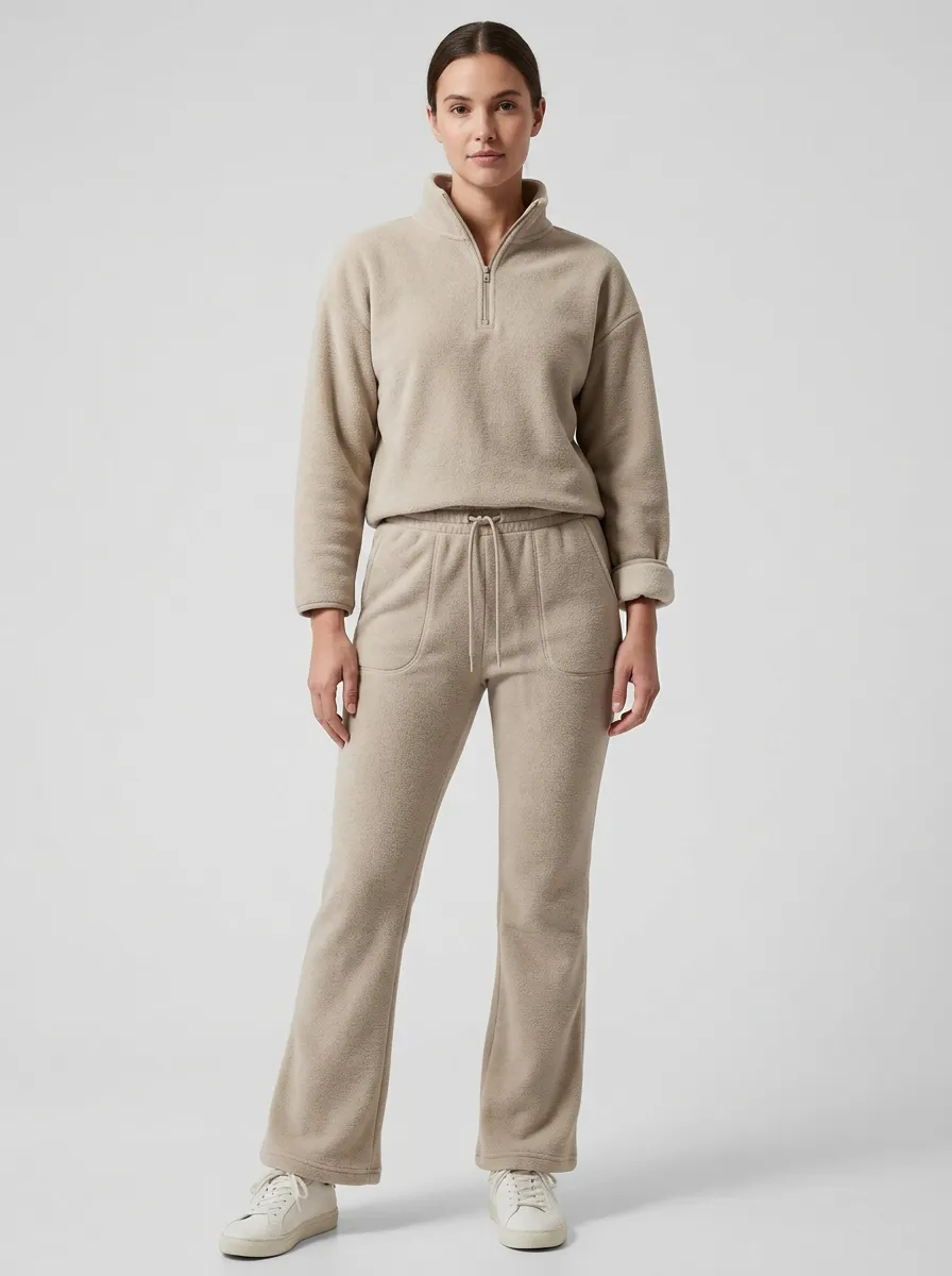 Women's Drop-Shoulder Half-Zip Pullover And Curved-Pocket Fleece Two Piece Set
