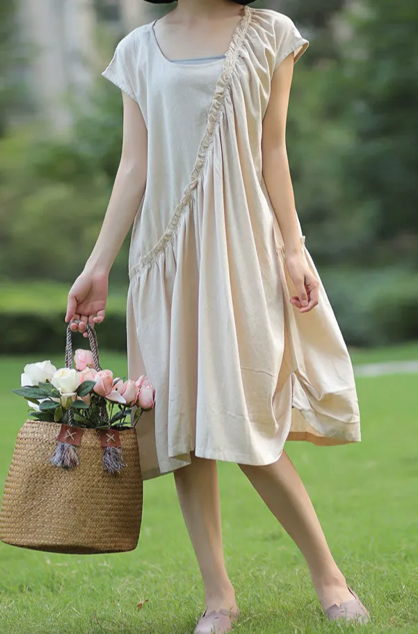 Refined Linen Short Sleeve Midi Dress