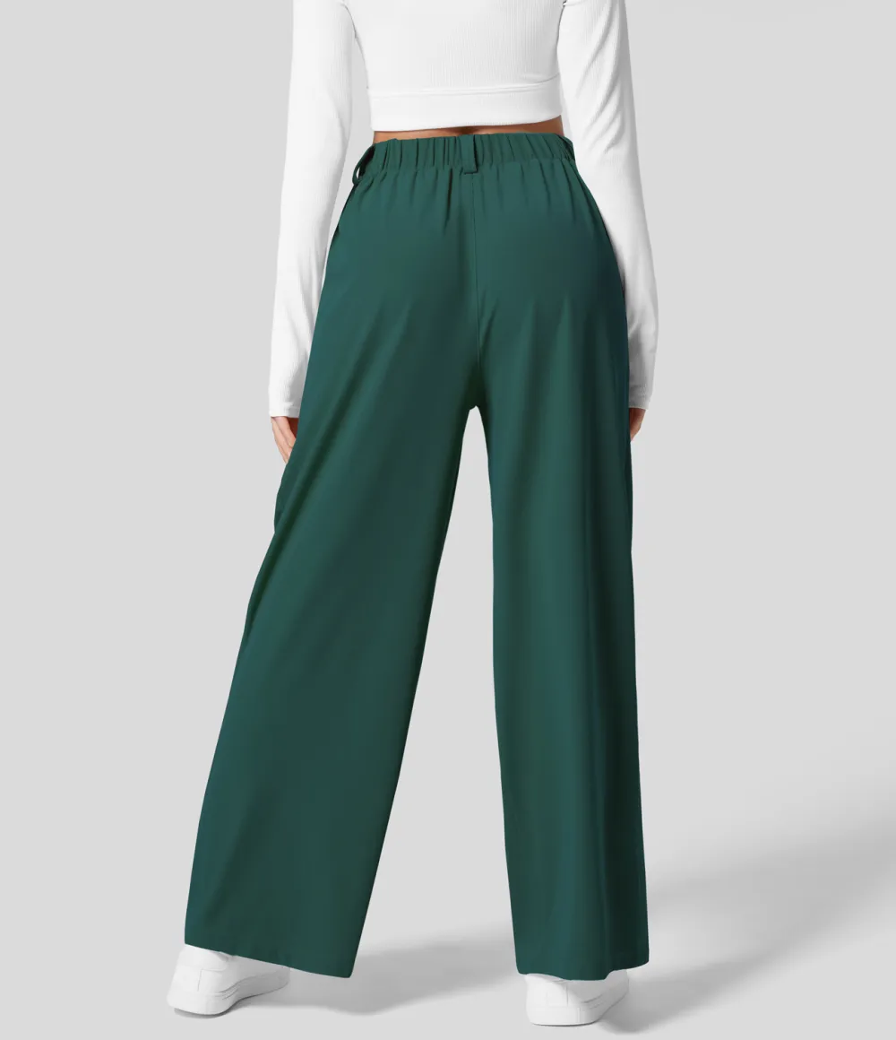 2026🔥  High Waisted Plicated Side Pocket Wide Leg Waffle Work Pants