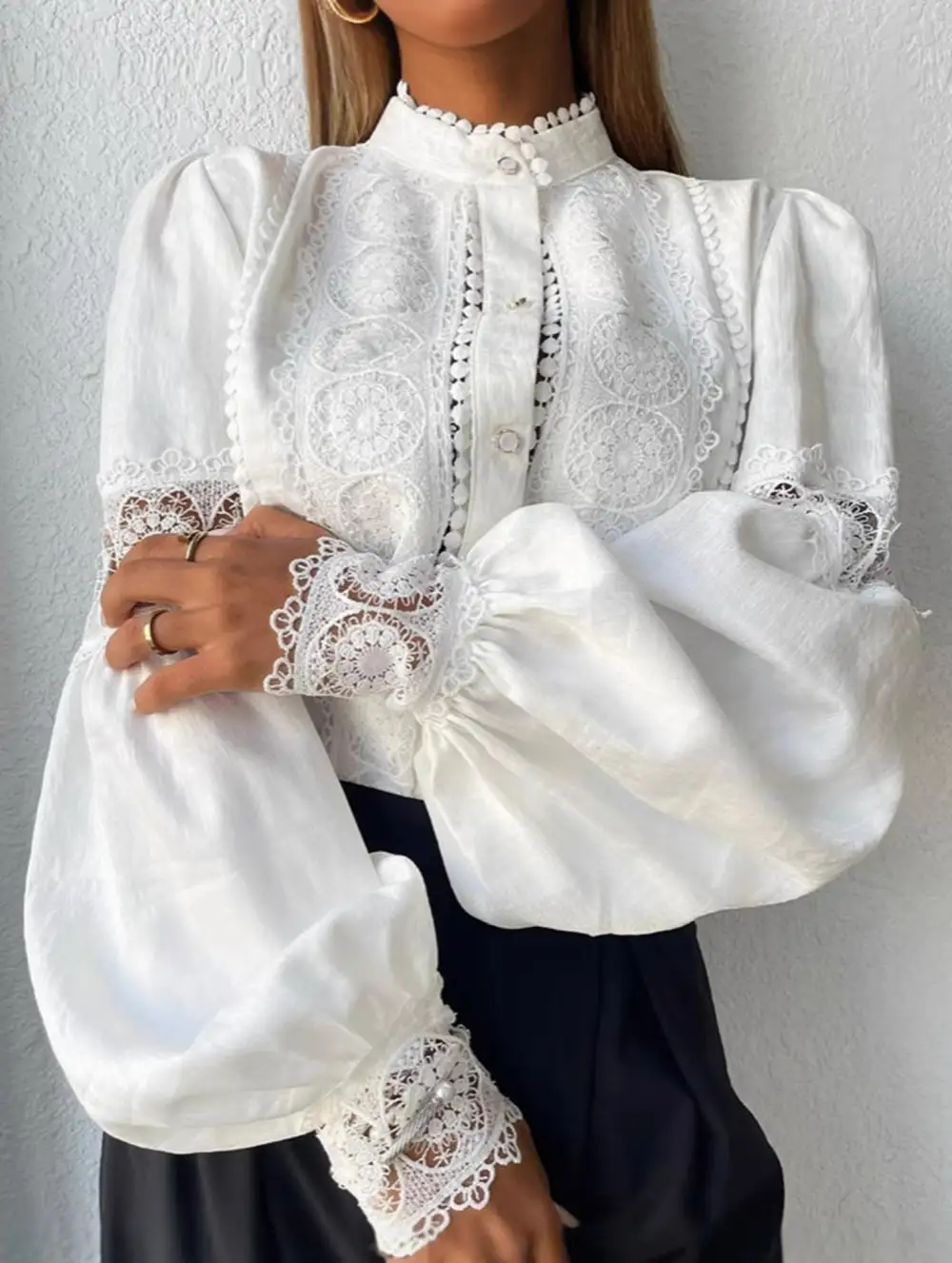 Lace Detail Lantern Sleeve Blouse