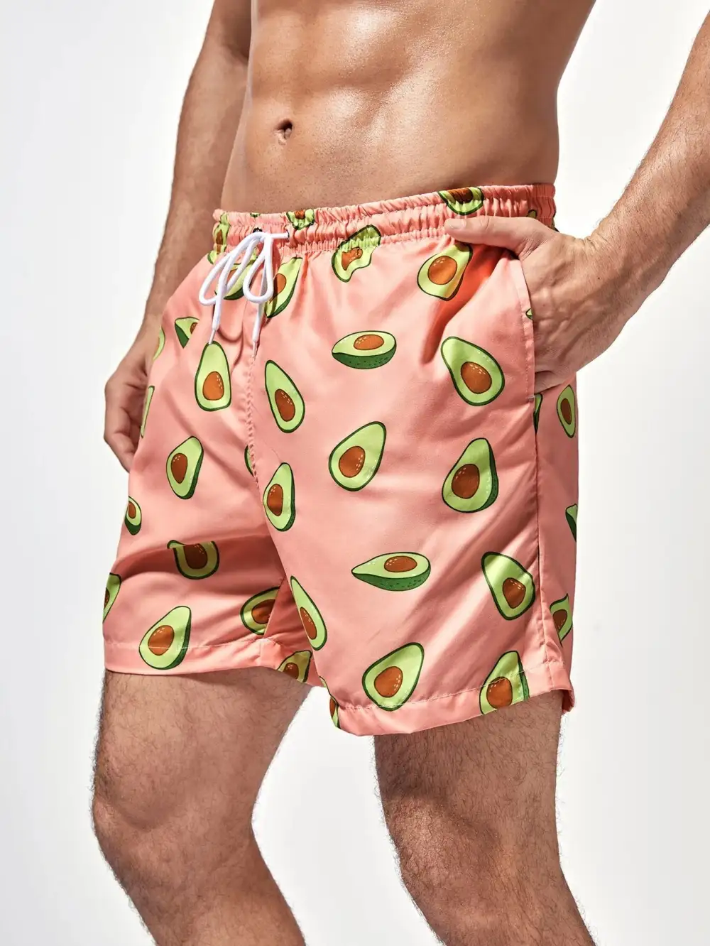 Men's Print Grommet Drawstring Swim Trunks