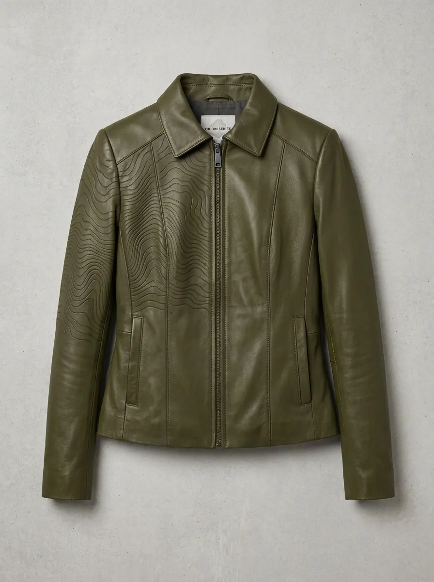 Abstract Wave Pattern Embossed Leather-Look Jacket