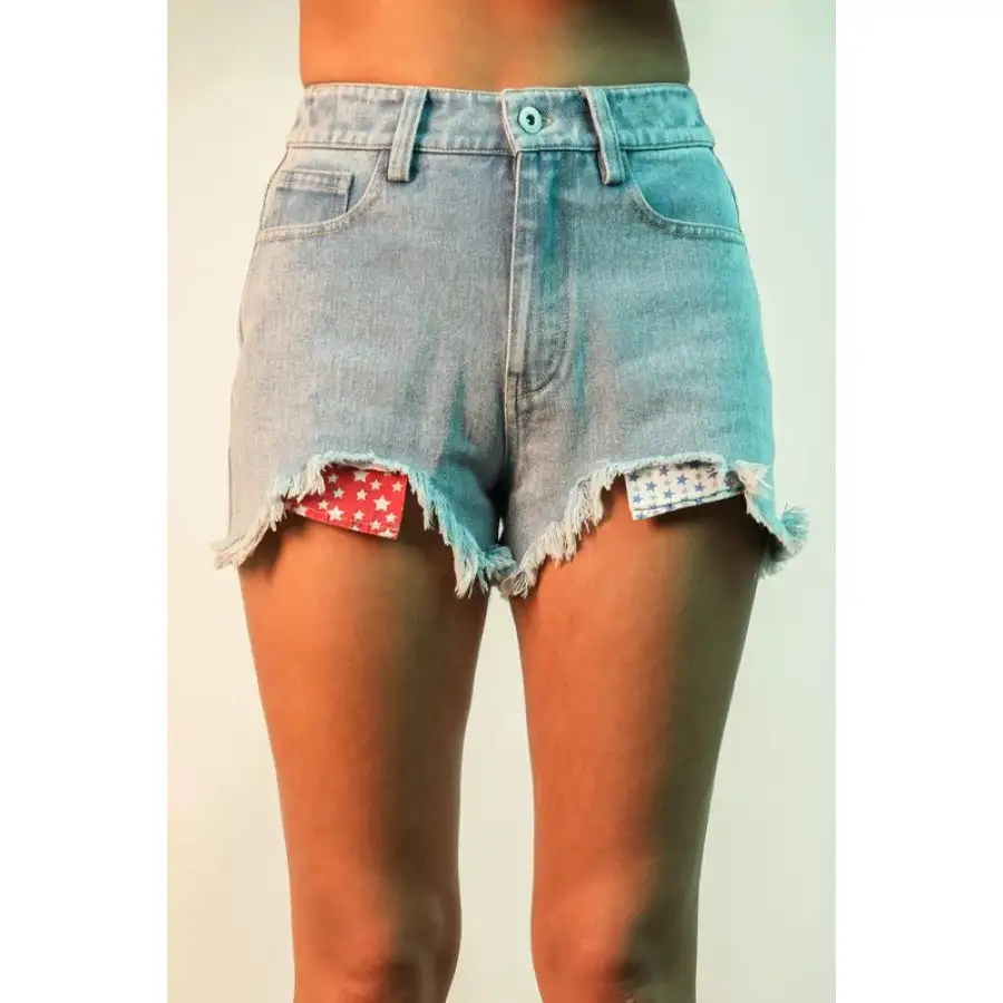 Refined Very J Raw Hem Pocketed Contrast Washed Denim Shorts