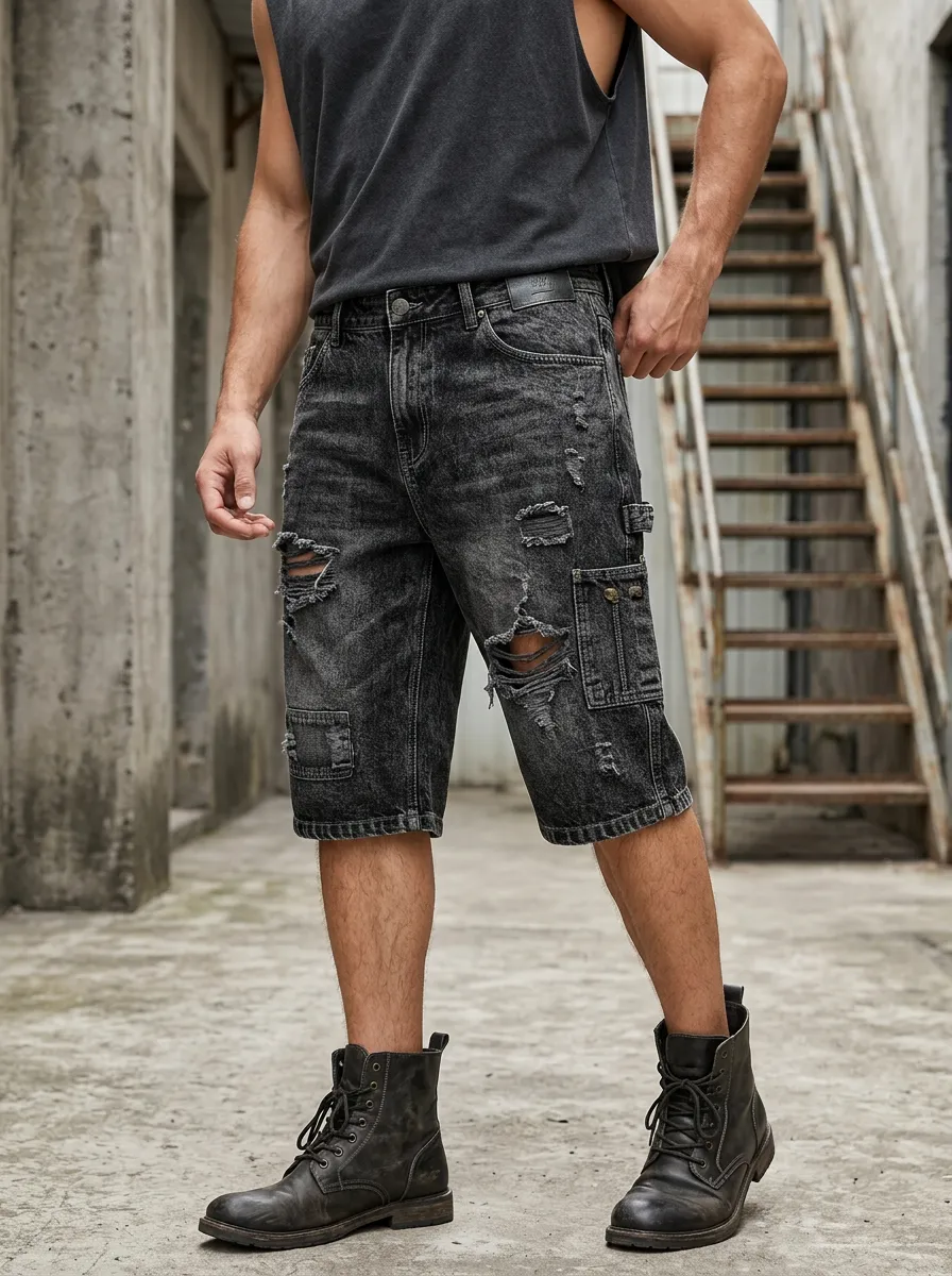 Men's Five Pocket Cargo Denim Shorts