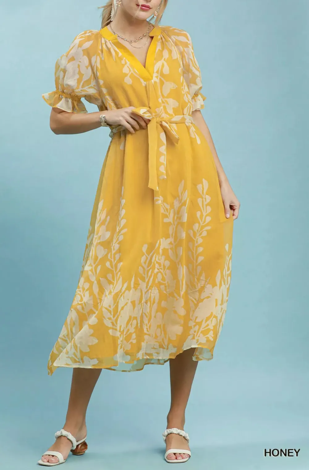 Dress Tie Waist Midi Dress with Side Pockets