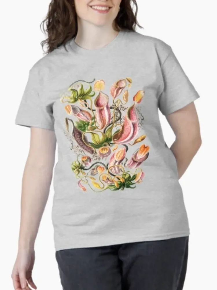 Lady Pitcher Plant Print Round-neck Short-Sleeve T-Shirt