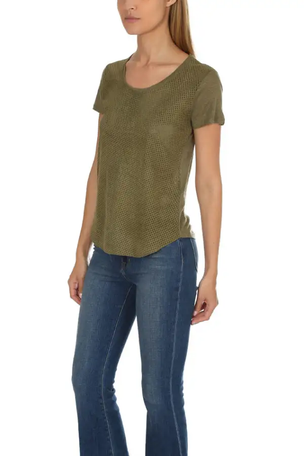 Scoop-Neck Linen Leather T-Shirt