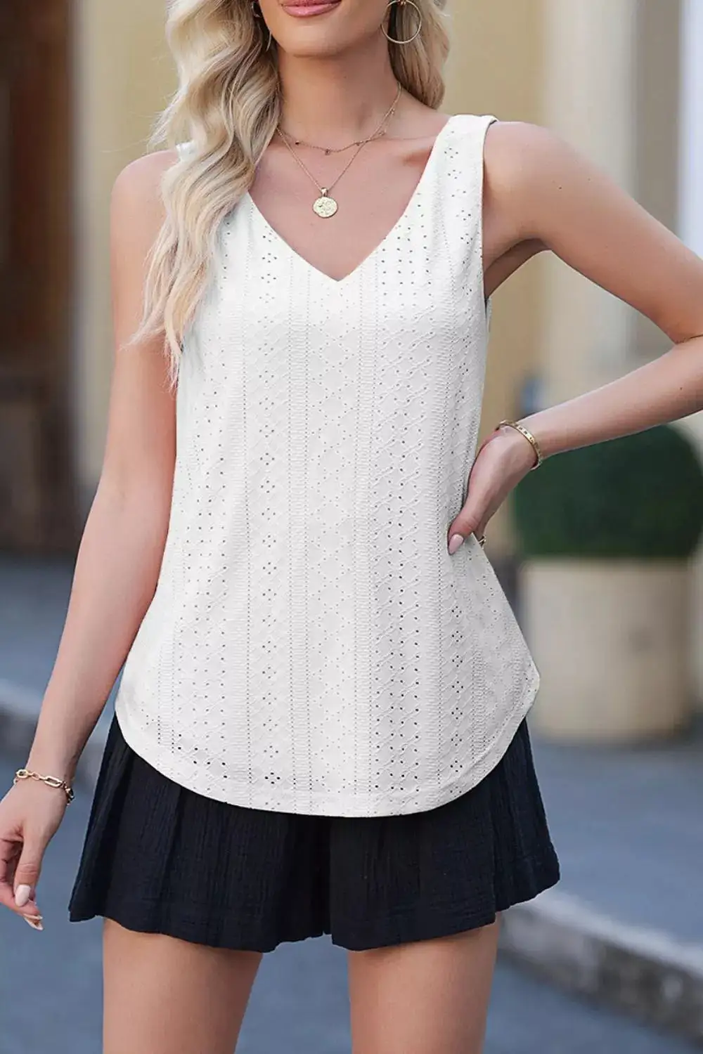 Relaxed Knit Eyelet Tank Top