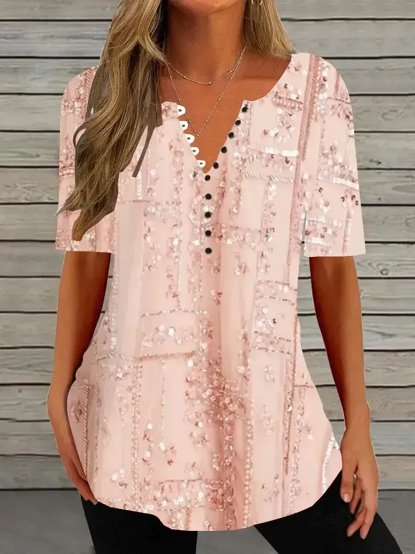 Women's Half Sleeve V-neck Floral Printed Top