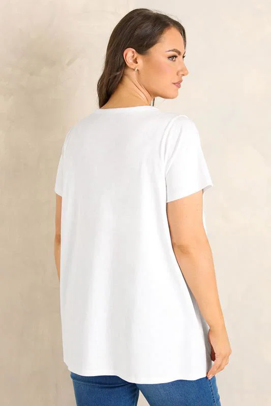 White Short Sleeve Cotton Henley Top detail 3