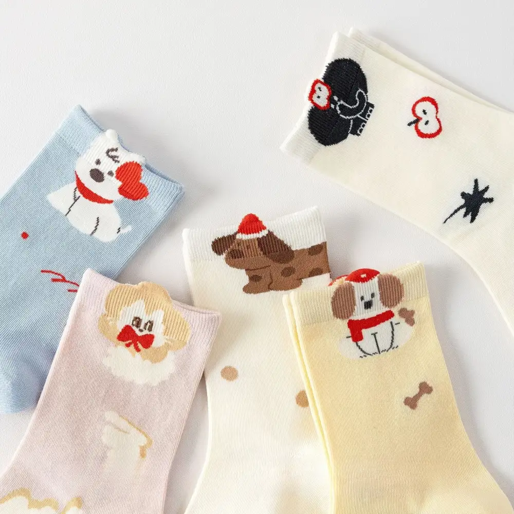 Playful Puppy Pattern Crew Socks