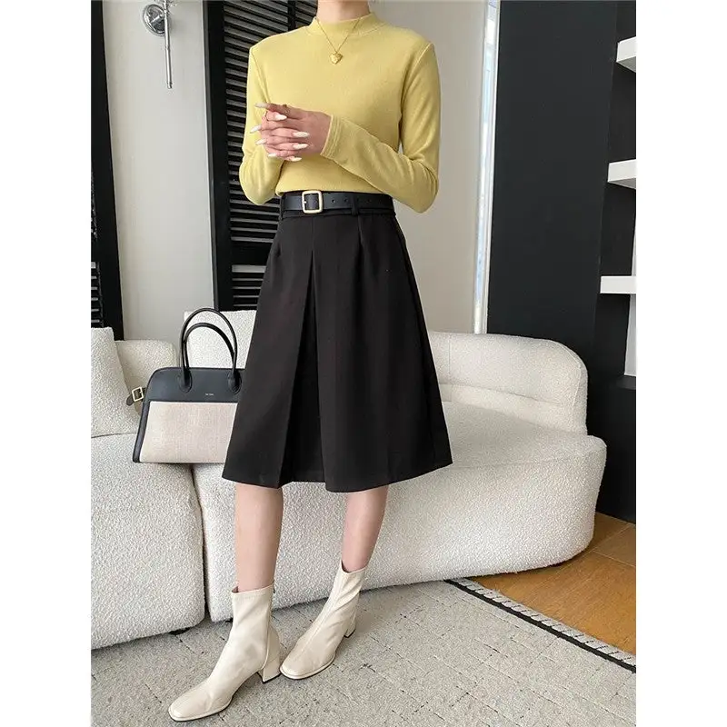 Cozy Simple Semi-High Neck Long Sleeve T-Shirt