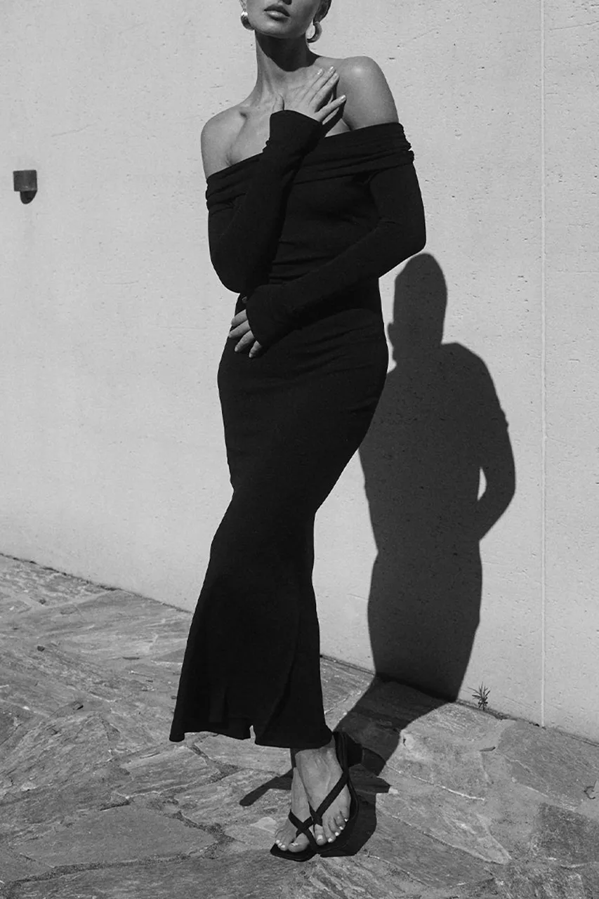 Off Shoulder Long Sleeve Maxi Dress