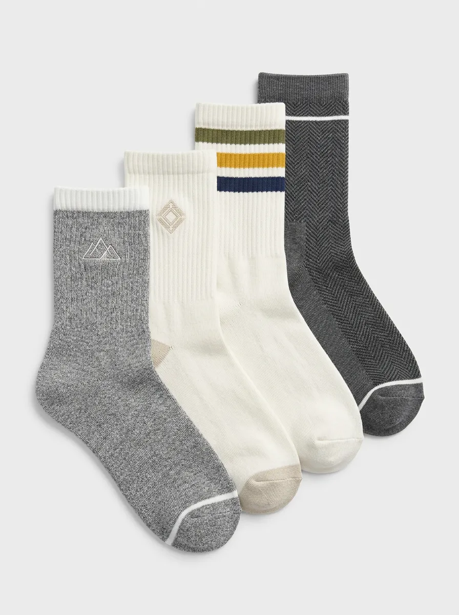 Essential Geometric Striped Style Men's Four Pair Socks