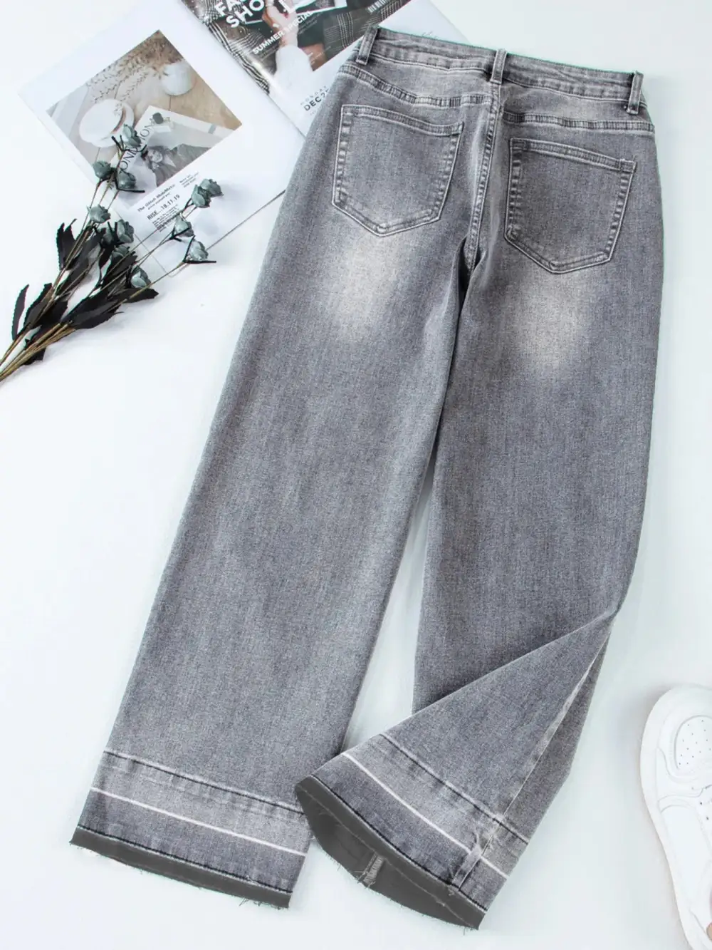 Versatile High Waist Wide Leg Washed Denim Jeans