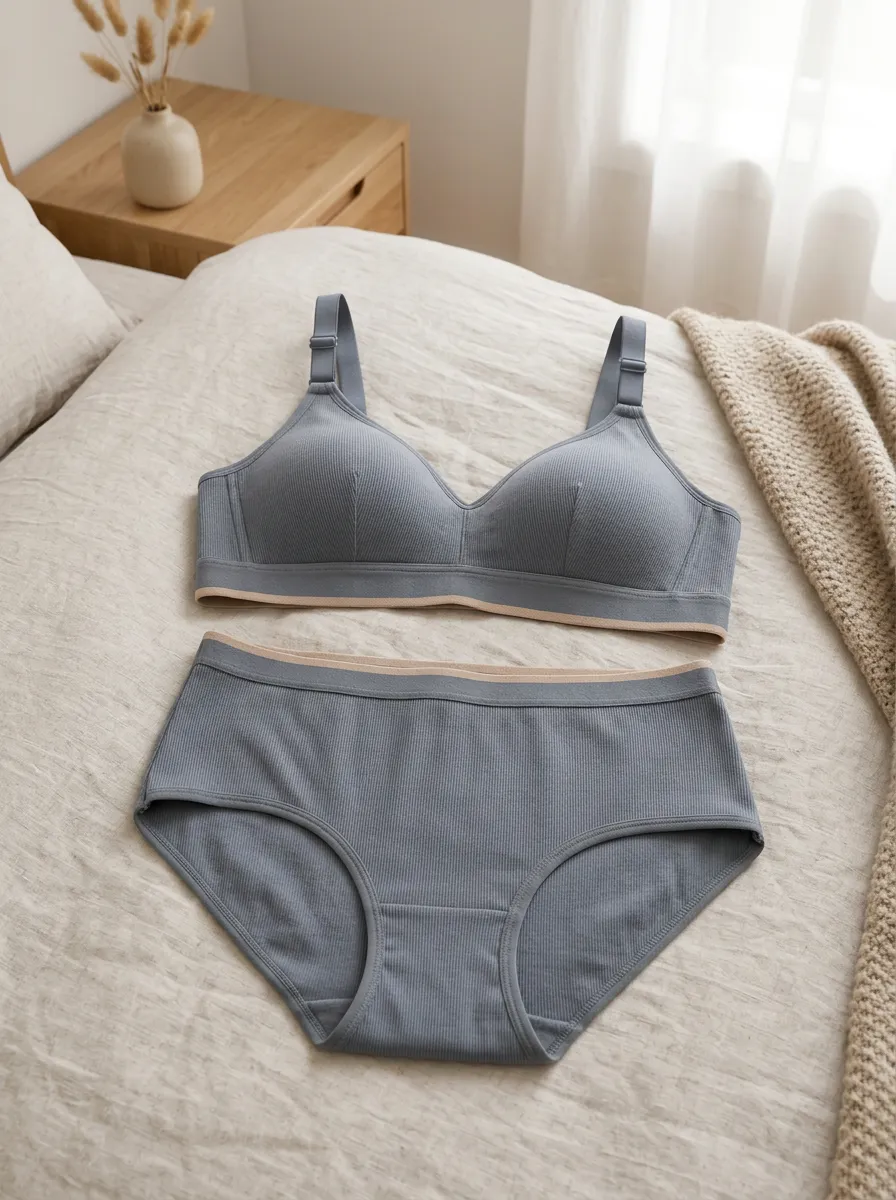 Women's Minimalist Ribbed Seamless Slate Lingerie Set