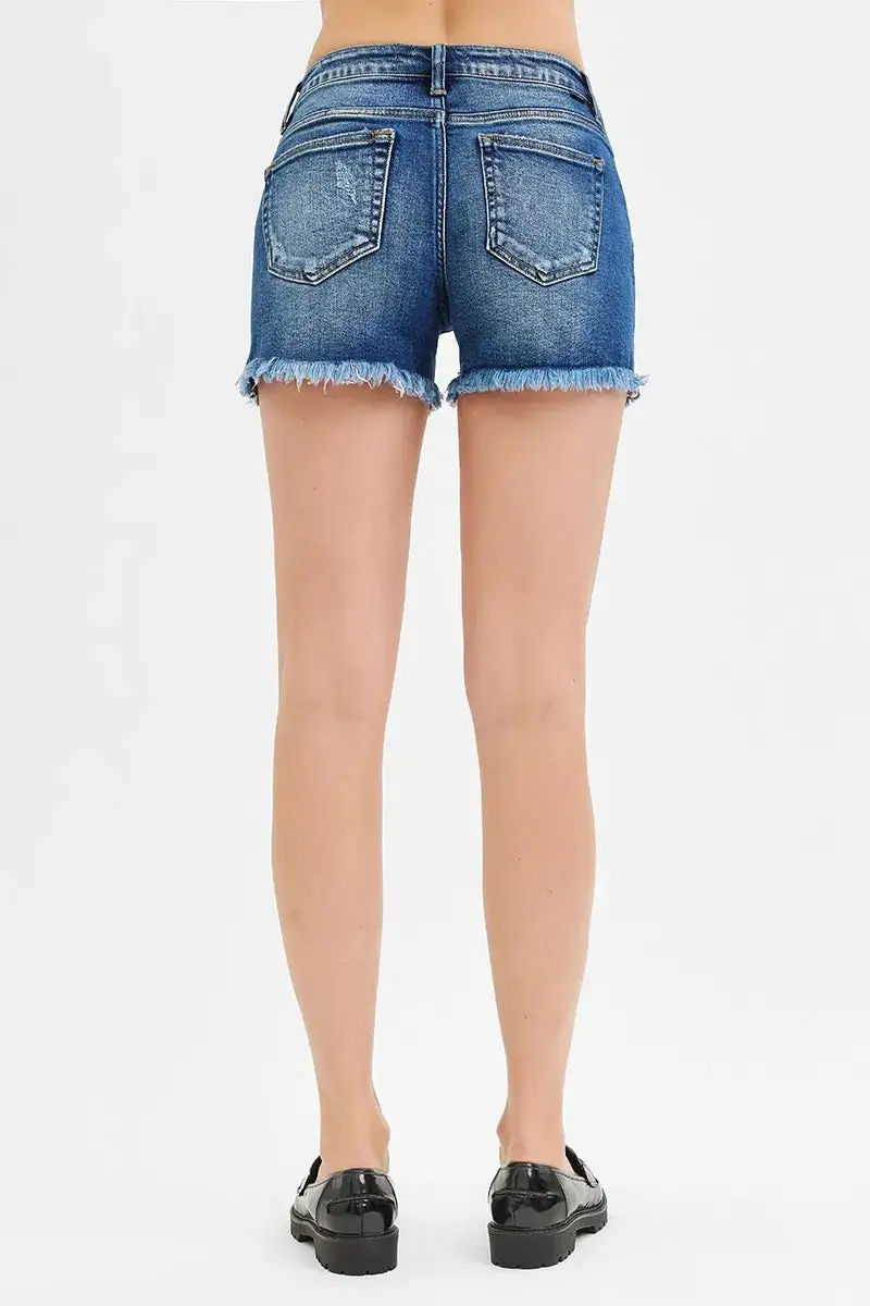 Textured Frayed Hem Shorts