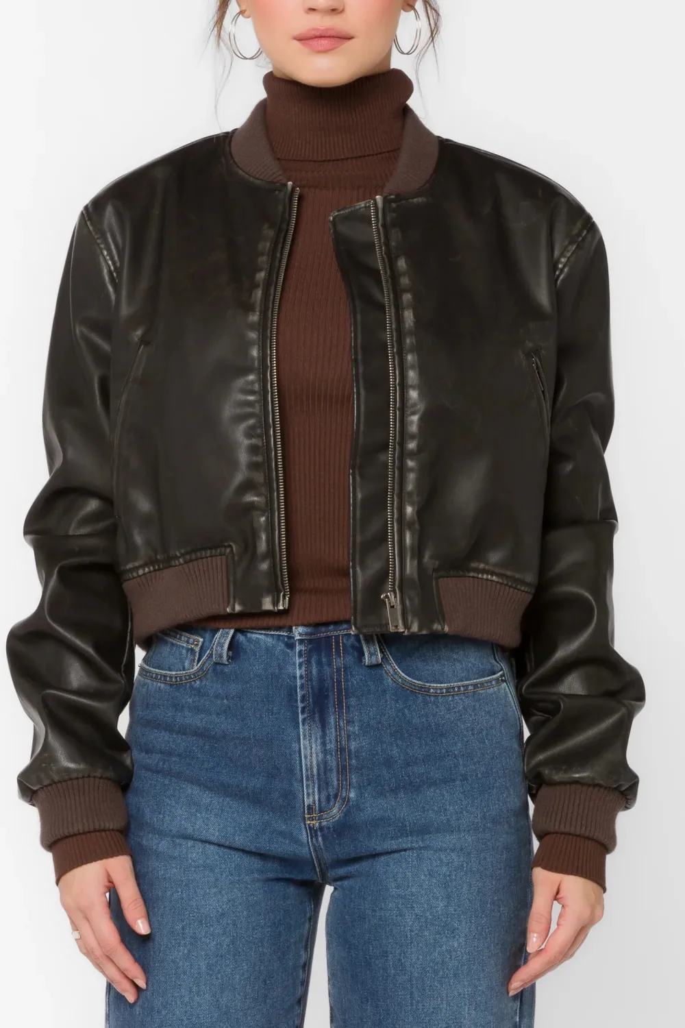 Structured Leather Look Leather Jacket