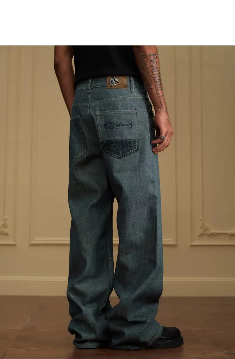 Paneled Pocket Wide Leg Jeans