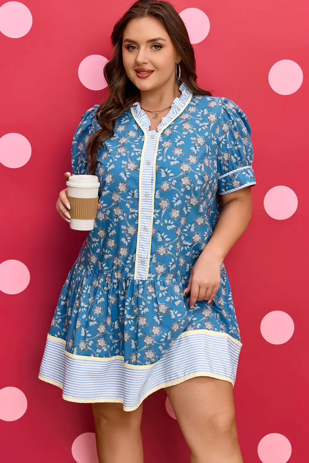 Floral Striped Button Front Dress Casual