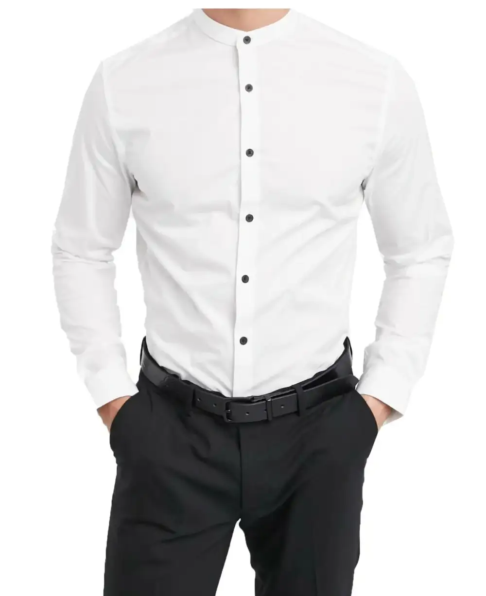Refined Mandarin Collar Grandad Collar Long Sleeve Casual Shirt