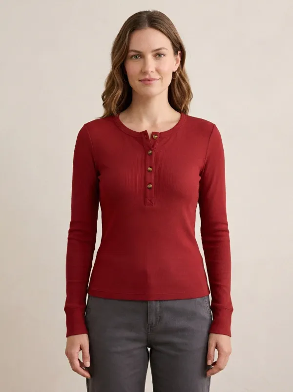 Women's Casual Basic Ribbed Long Sleeve Button Henley Shirt
