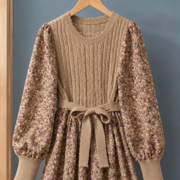 Patchwork Knit Casual Dress