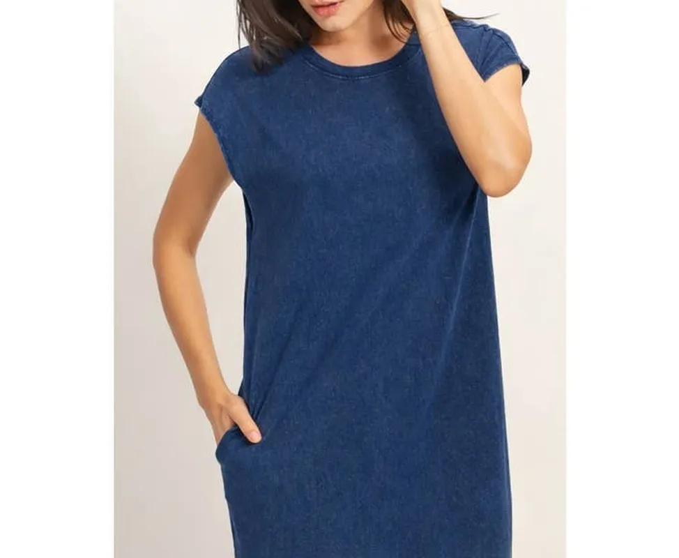 Chocolate Mineral-Wash Cap Sleeve Midi Dress